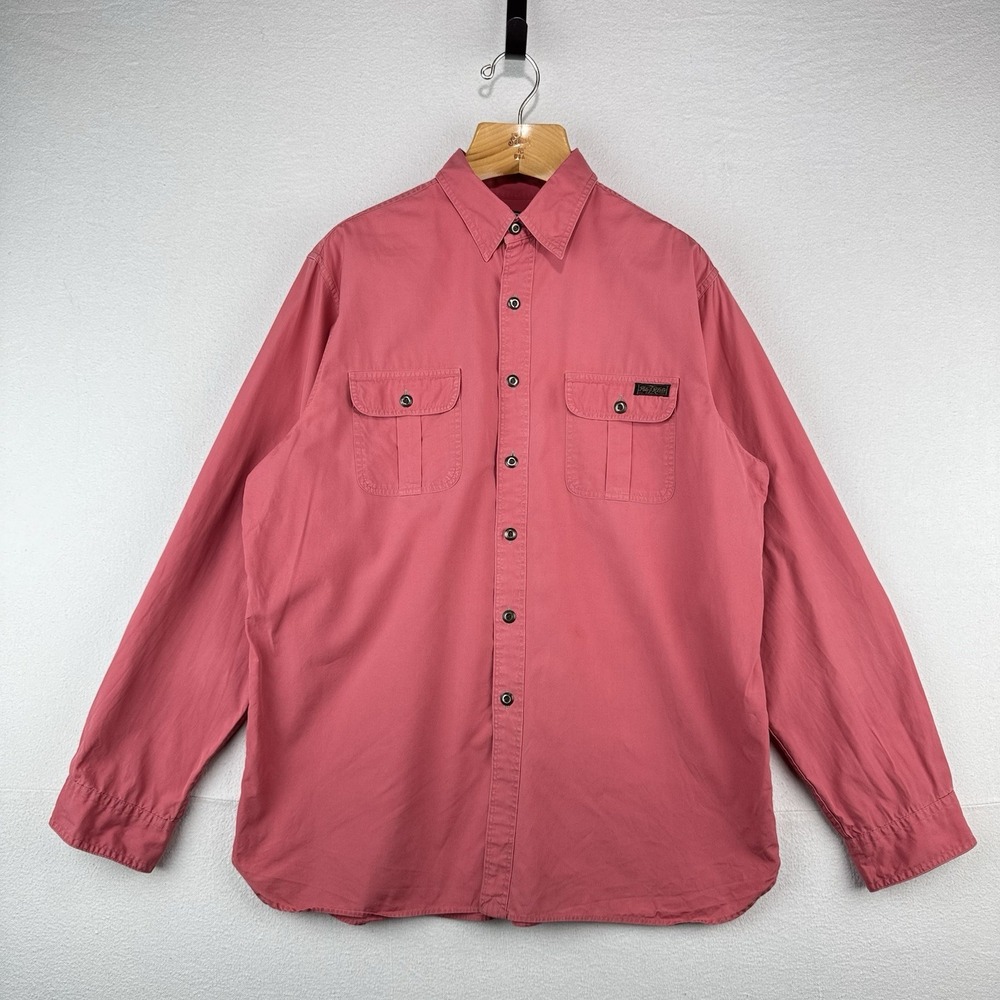 90's Vtg‎ Polo Ralph Lauren Men's XL Military Safari Shirt Button Up Salmon Pink